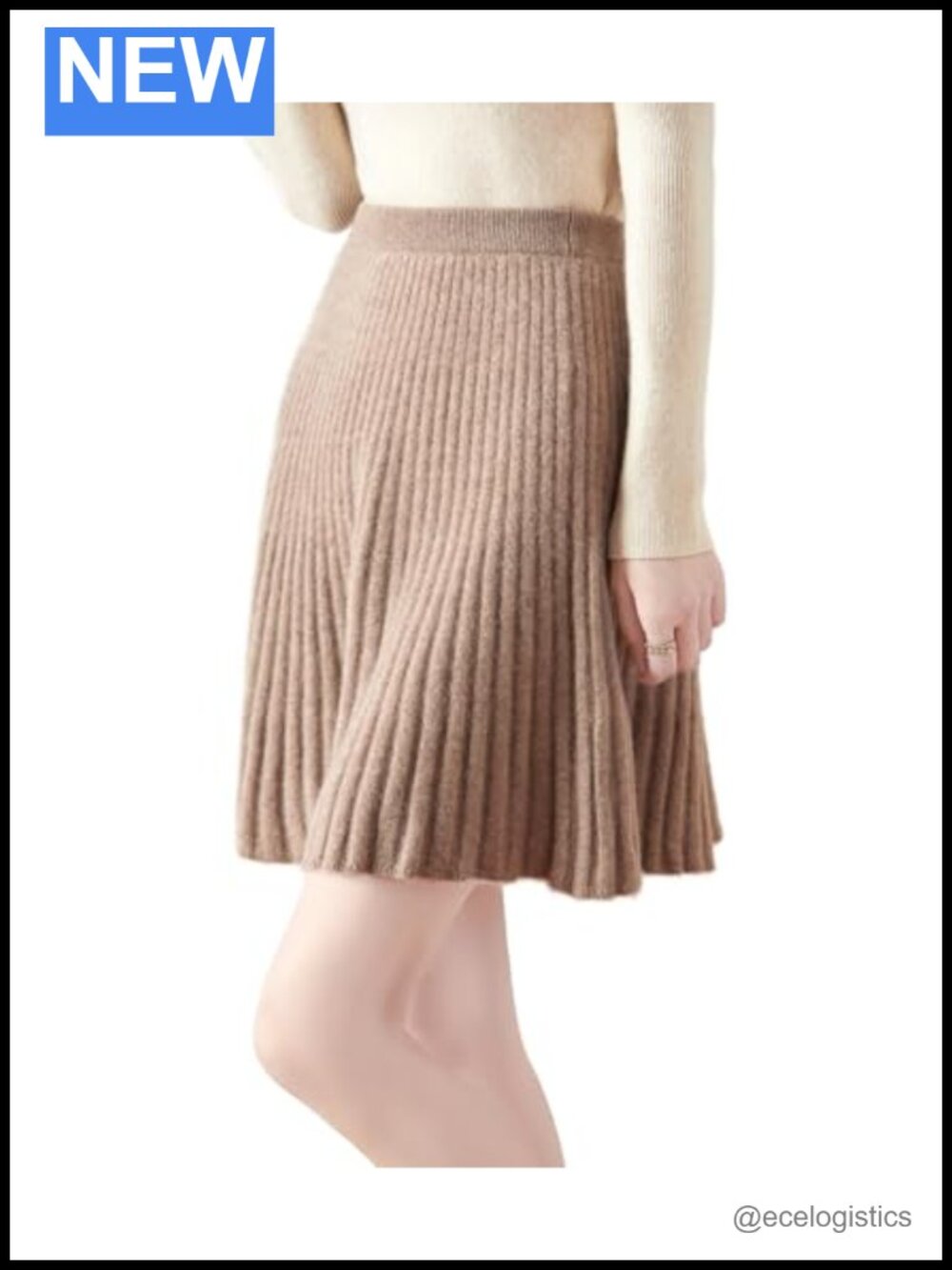 100% Merino Wool Ribbed Knit Short Skirt Women's Fall Winter High Waist